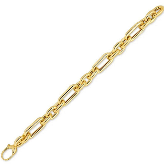 14k Yellow Gold Italian Alternating Paperclip Oval Links Bracelet (9.30 mm)