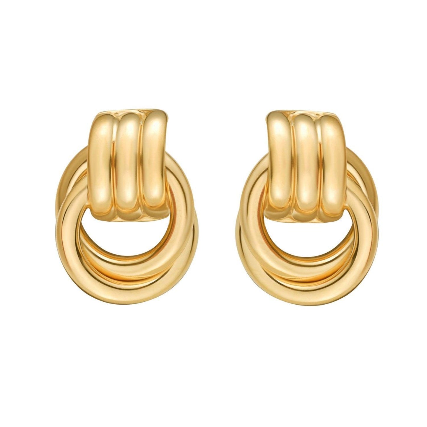 Sterling Silver Yellow Gold Plated Triple Door Knocker Hoop Earrings