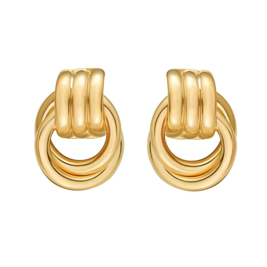 Sterling Silver Yellow Gold Plated Triple Door Knocker Hoop Earrings