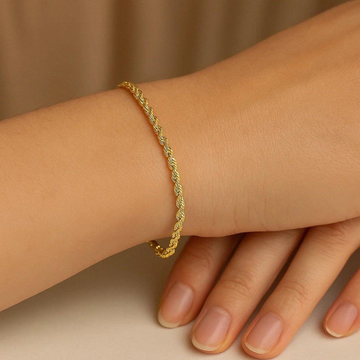 10k Yellow Gold Solid Diamond Cut Rope Bracelet (2.50 mm)