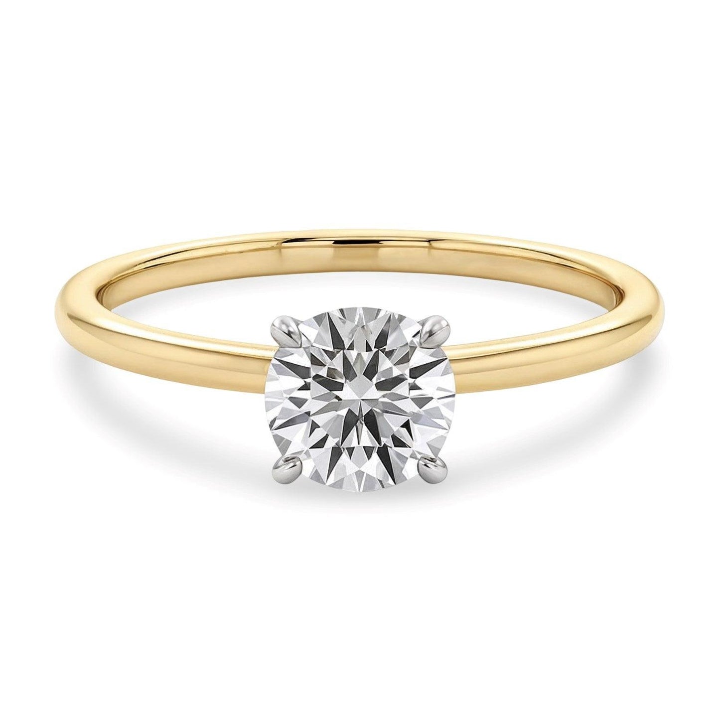 3/4 Carat Round Lab Grown IGI G/VS1 Diamond Solitaire Ring in 10K Yellow Gold