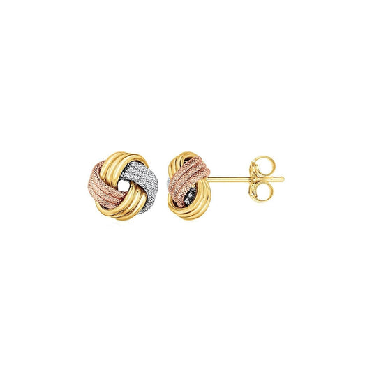 Love Knot Post Earrings in 14k Tri Color Gold