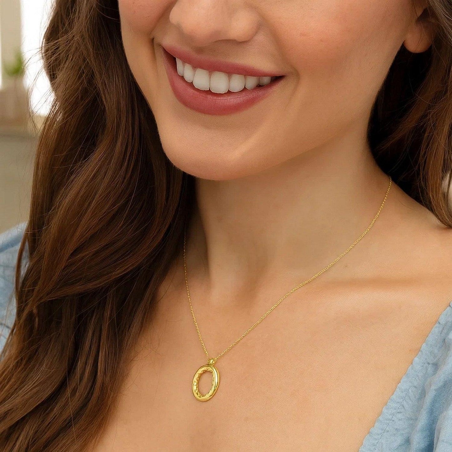 14K Yellow Gold Helium Initial O Pendant