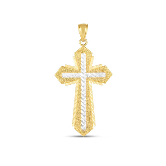 14k Two Tone Gold High Polish Diamond Cut Cross Pendant
