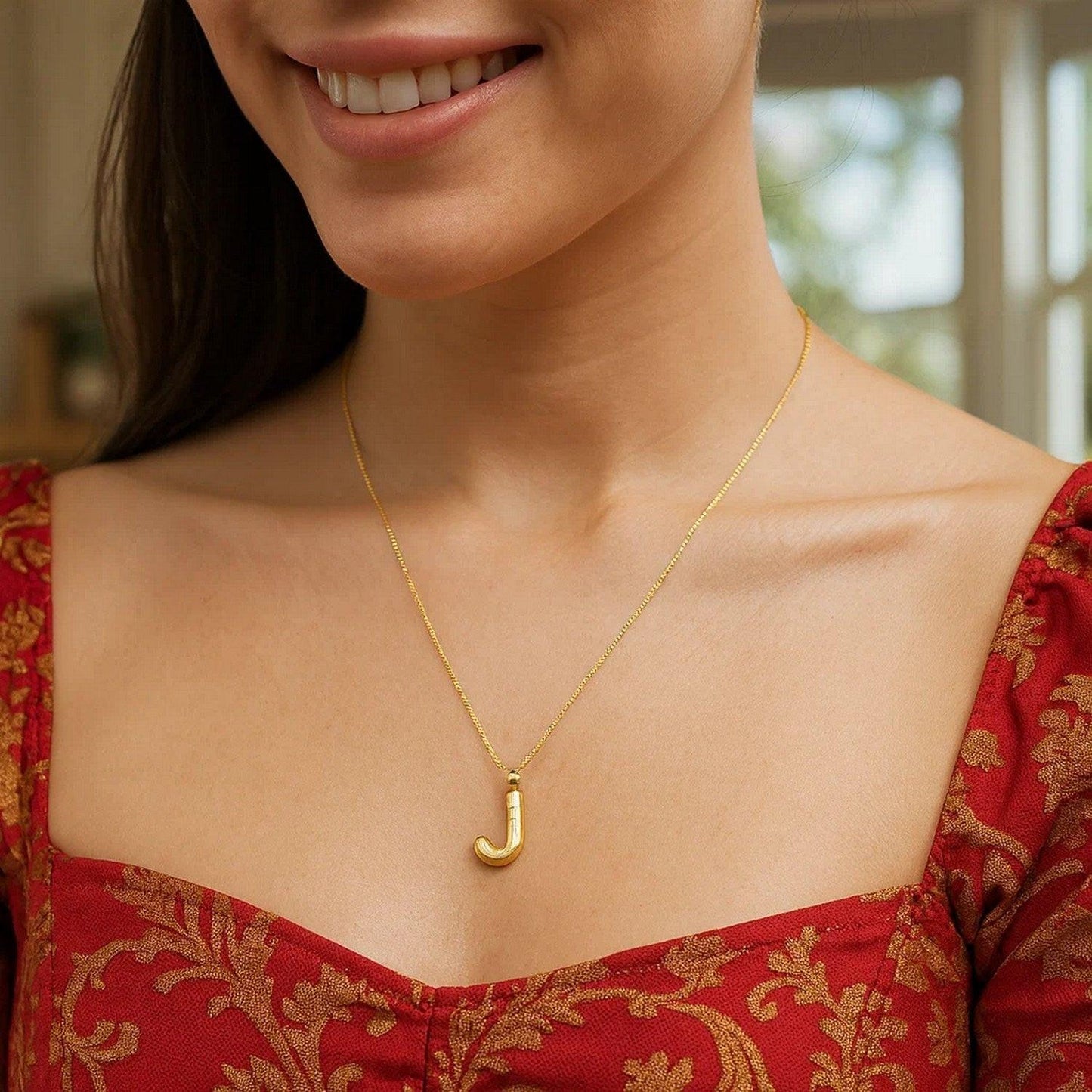 14K Yellow Gold Helium Initial J Pendant