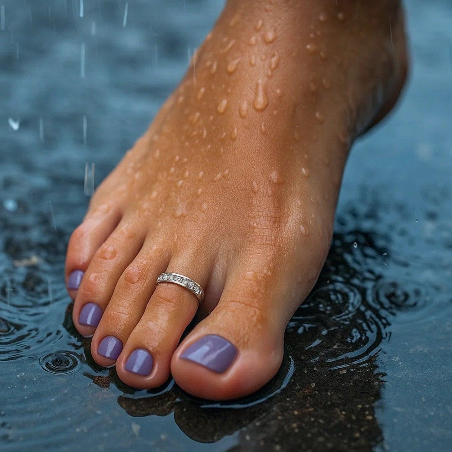 Sterling Silver Rhodium Finished Toe Ring with White Tone Cubic Zirconia Accents