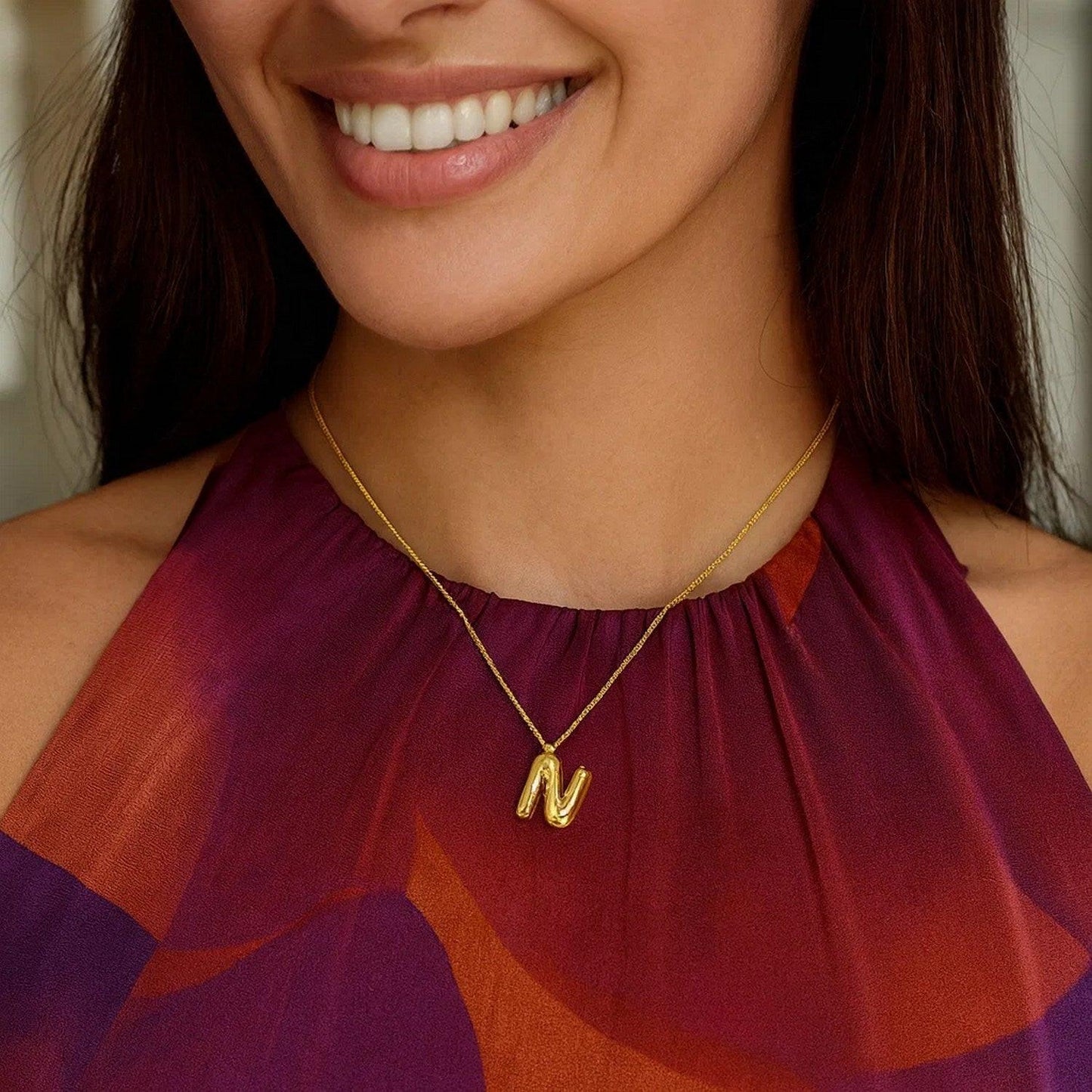 14K Yellow Gold Helium Initial N Pendant