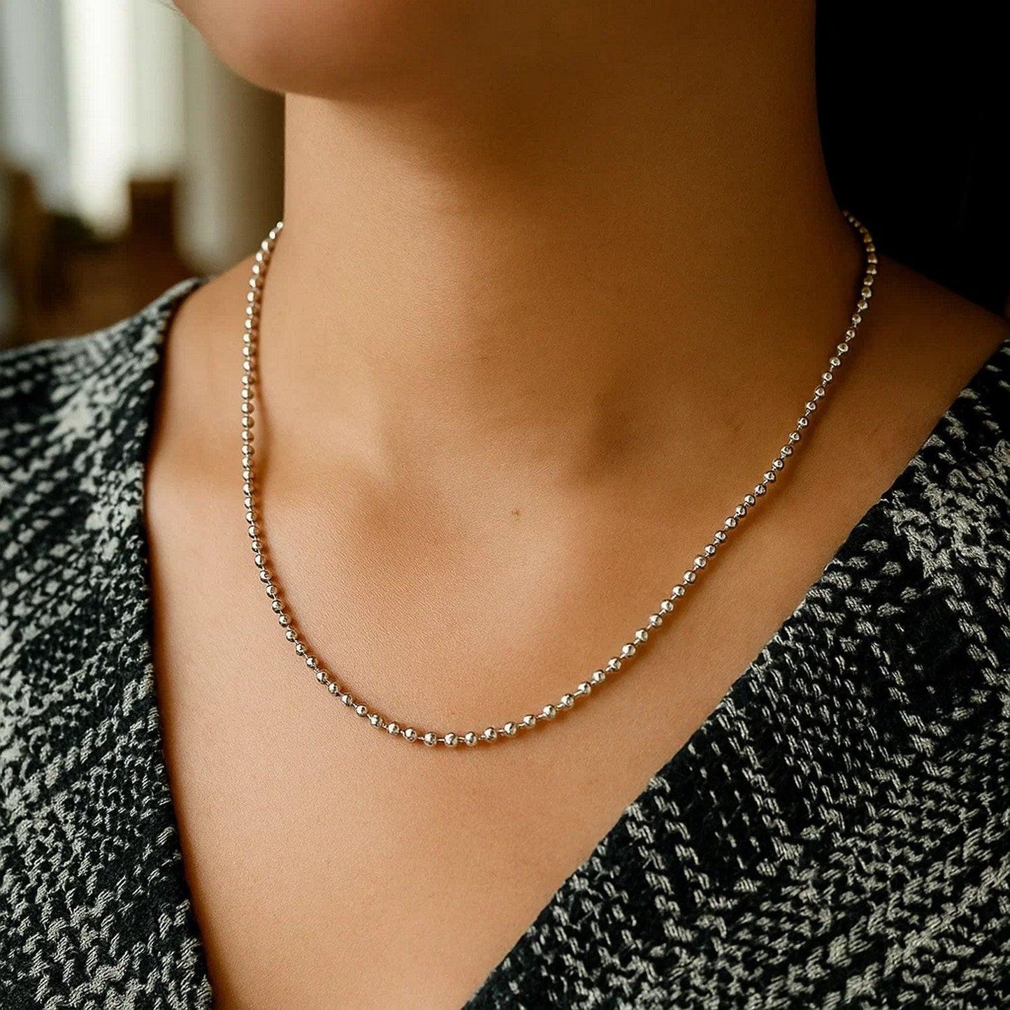 Moon Cut Bead Chain in 14k White Gold (2.50 mm)