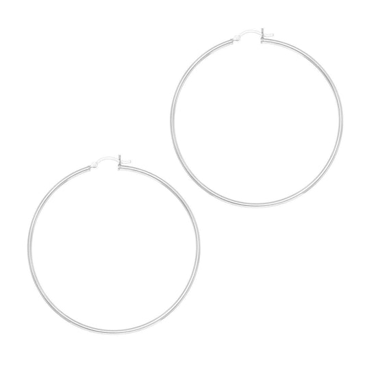 Rhodium Plated Hoop Earrings in Sterling Silver (2x60mm)