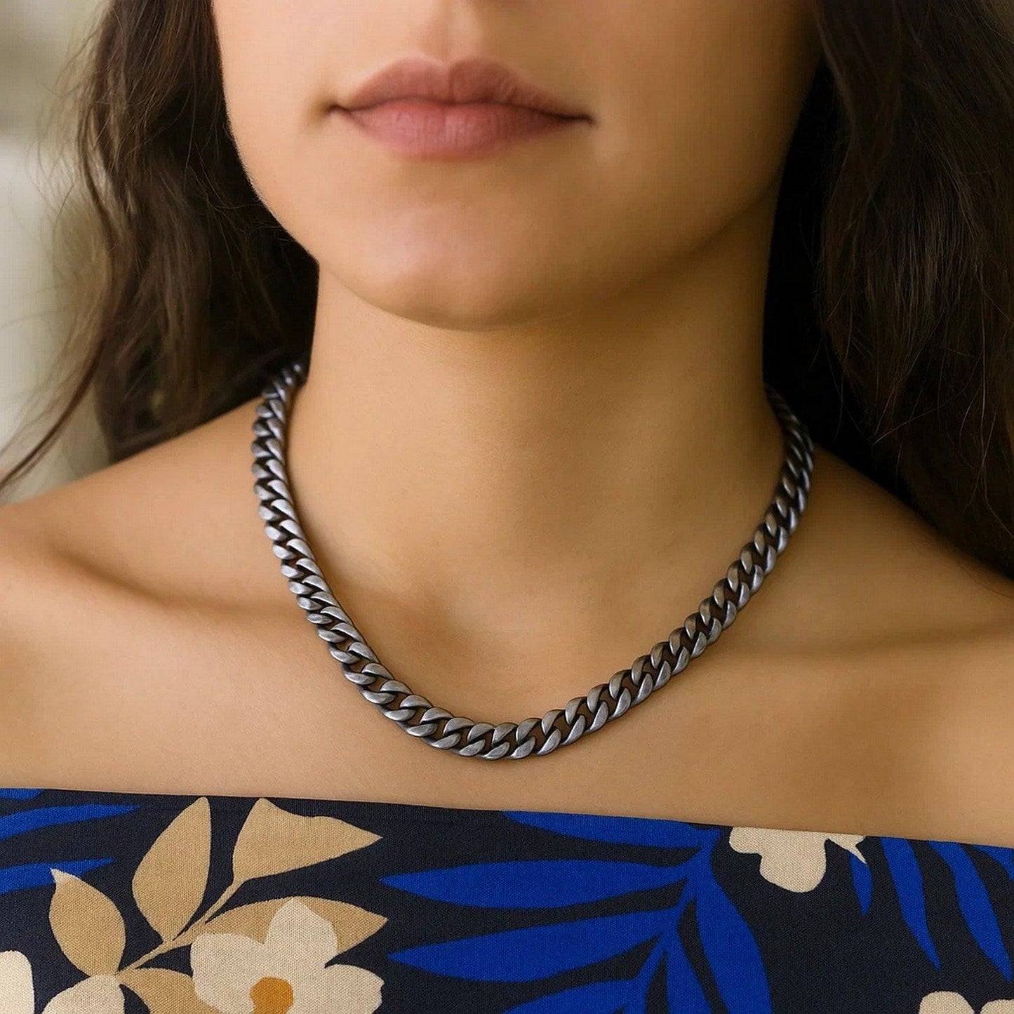 Sterling Silver Gunmetal Finish Miami Cuban Link Chain (7.00 mm)