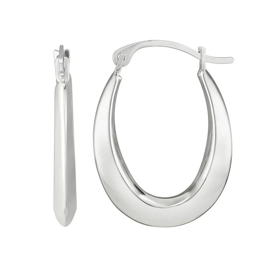 10K White Gold Graduated Oval Light Weight Hoop Earrings