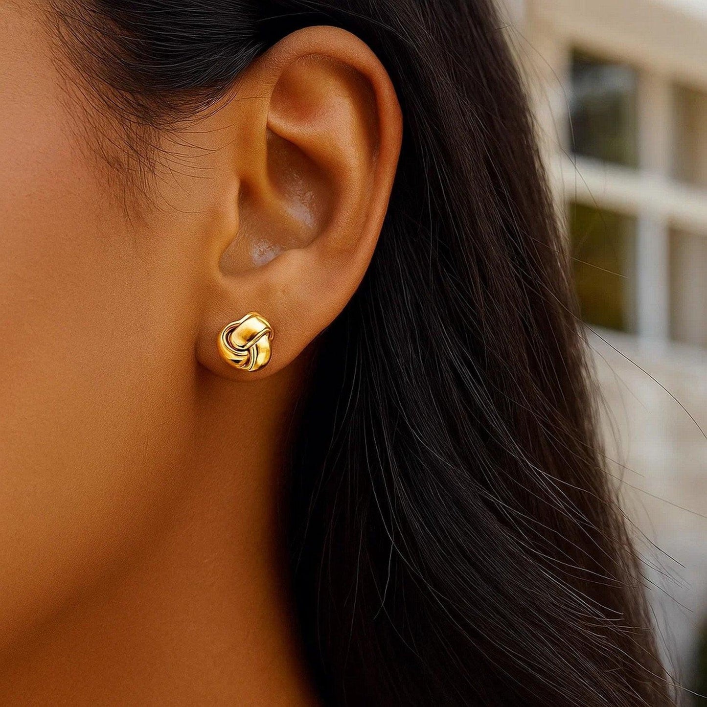 10k Yellow Gold Love Knot Stud Earrings(9mm)