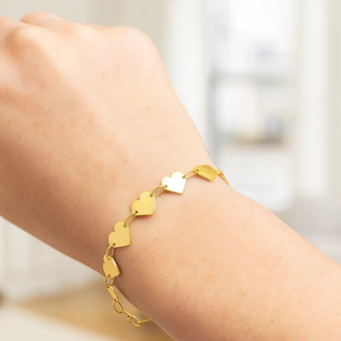 Mirror Heart Chain Bracelet in 10K Yellow Gold (4.70 mm)