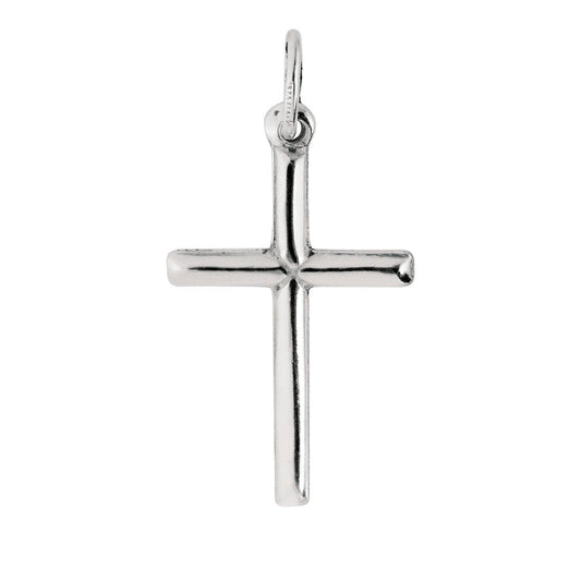 Sterling Silver Rhodium Plated Medium Tube Cross Pendant
