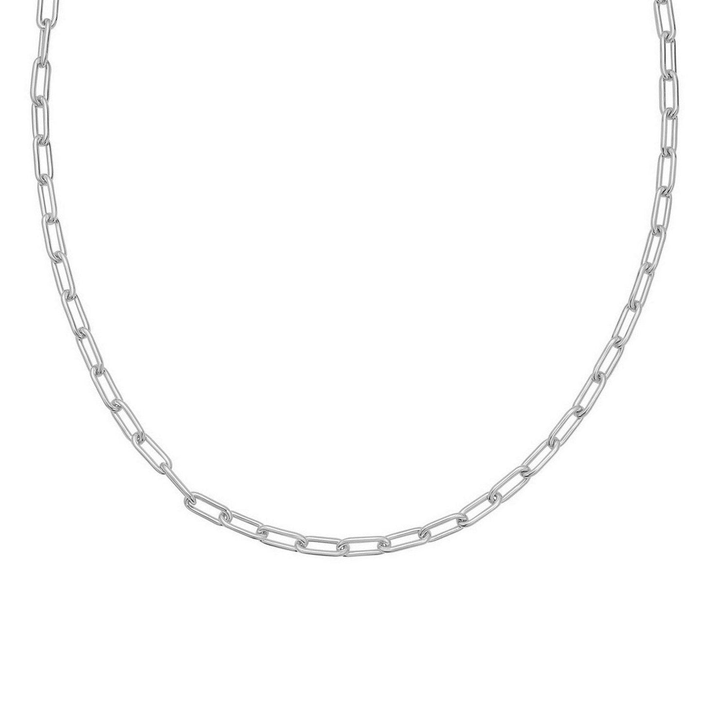 Sterling Silver Rhodium Plated Round Link Paperclip Chain (4.10 mm)