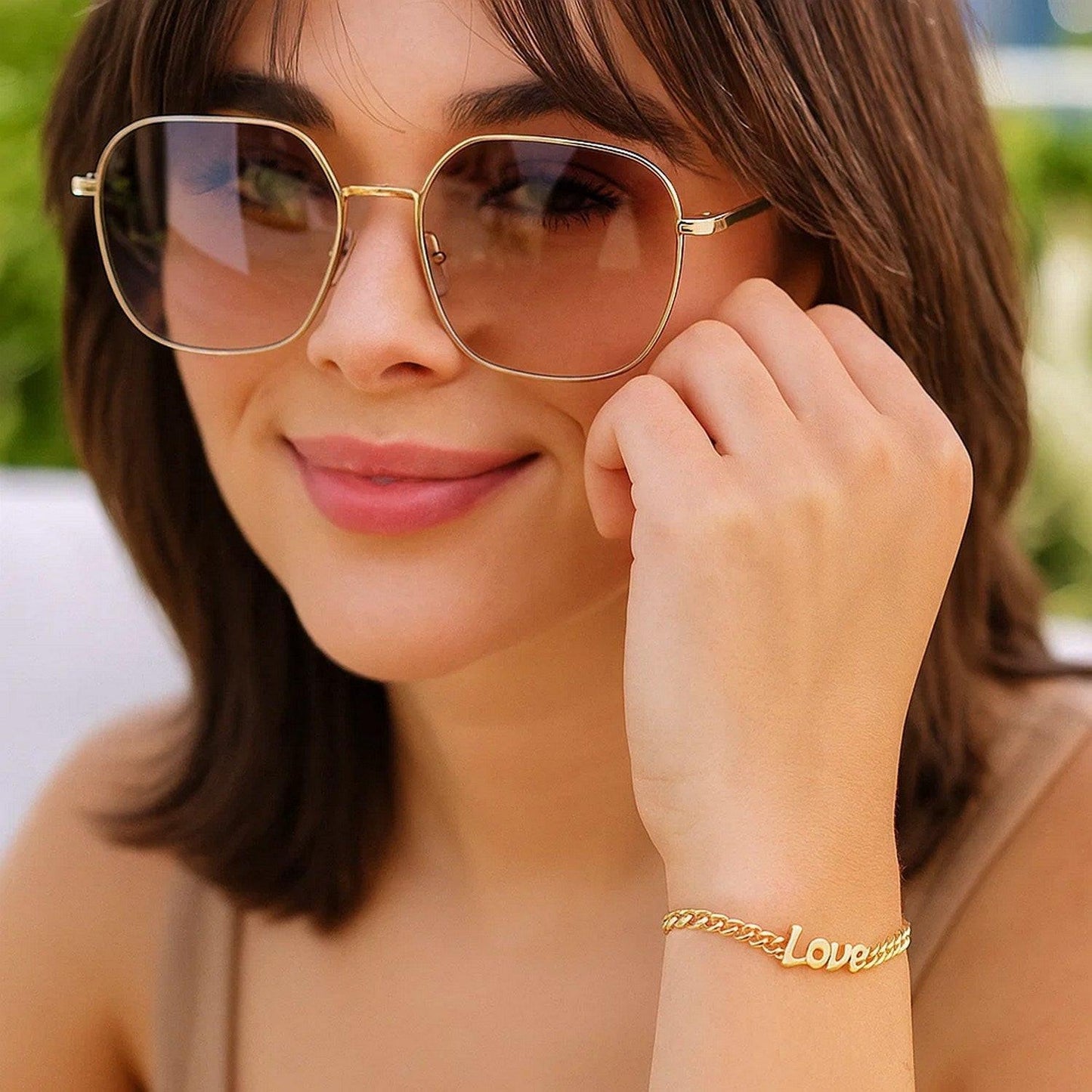 14k Yellow Gold 7 inch Curb Chain Love Bracelet