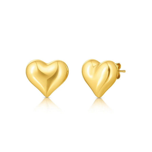 14K Yellow Gold Puffed Heart Stud Earrings
