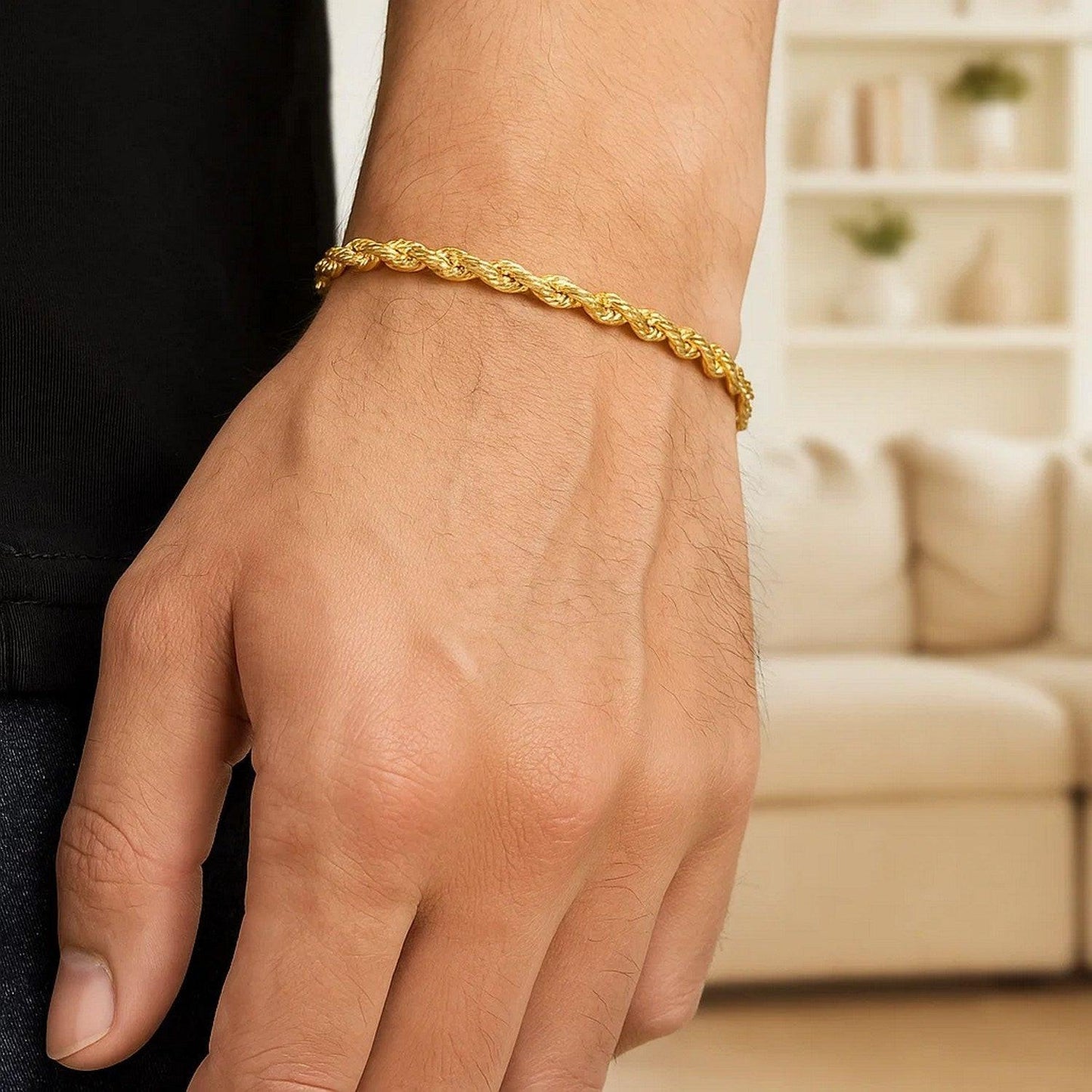 10k Yellow Gold Solid Diamond Cut Rope Bracelet (3.50 mm)