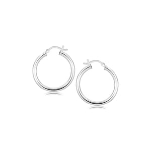Sterling Silver Rhodium Plated Polished Look Hoop Earrings (3x25mm)