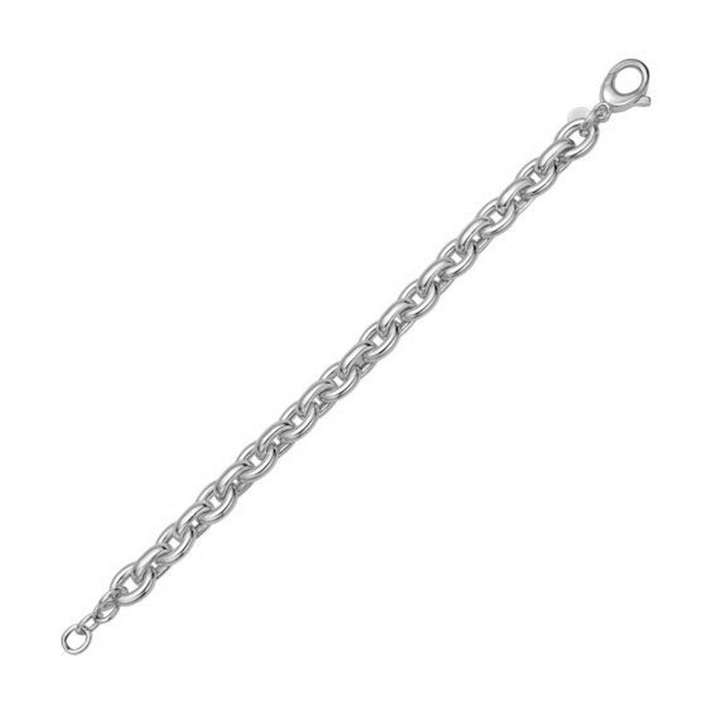 Sterling Silver Rhodium Plated Oval Link Bracelet