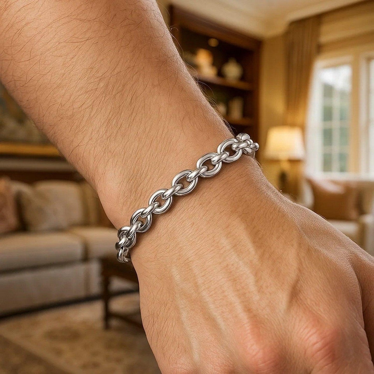 Sterling Silver Rhodium Plated Oval Link Bracelet