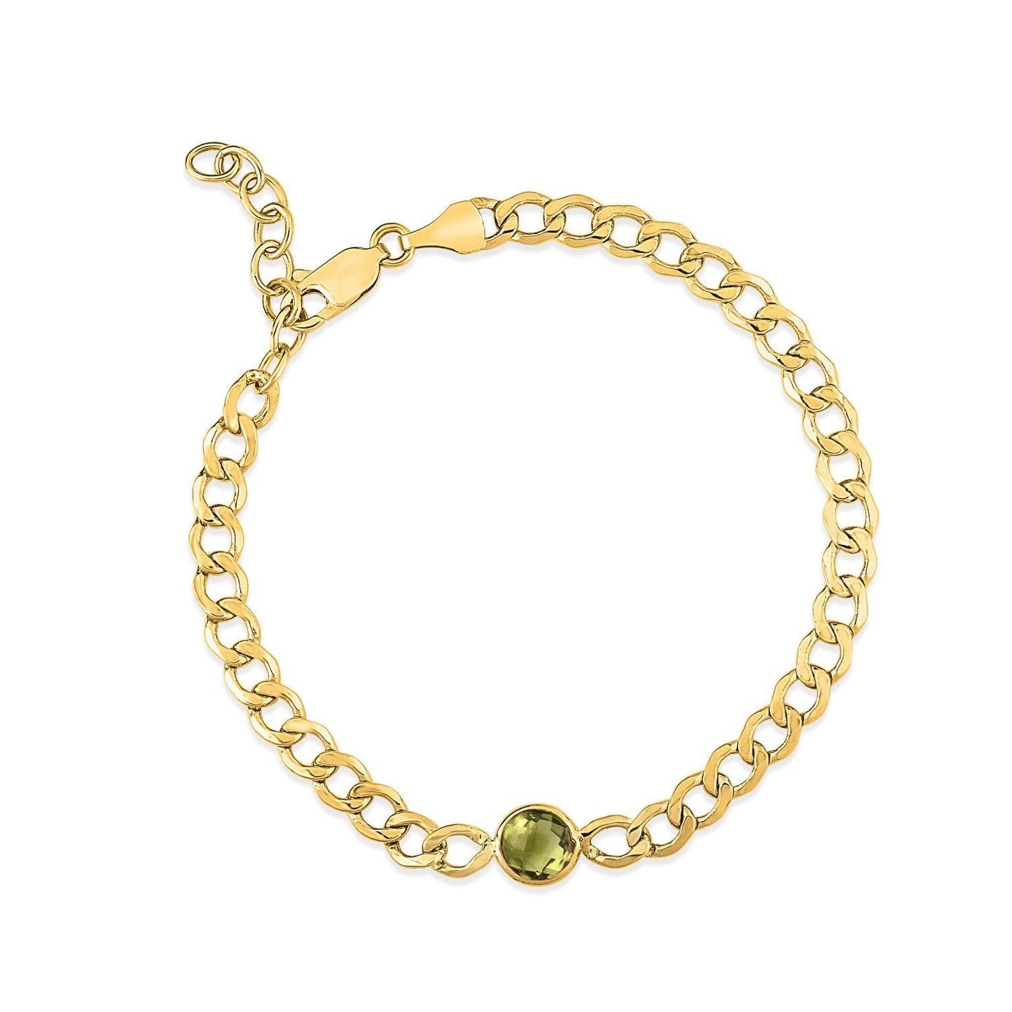 14K Yellow Gold Peridot Curb Chain Bracelet (3.60 mm)