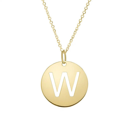 14K Yellow Gold Disc Initial W Pendant