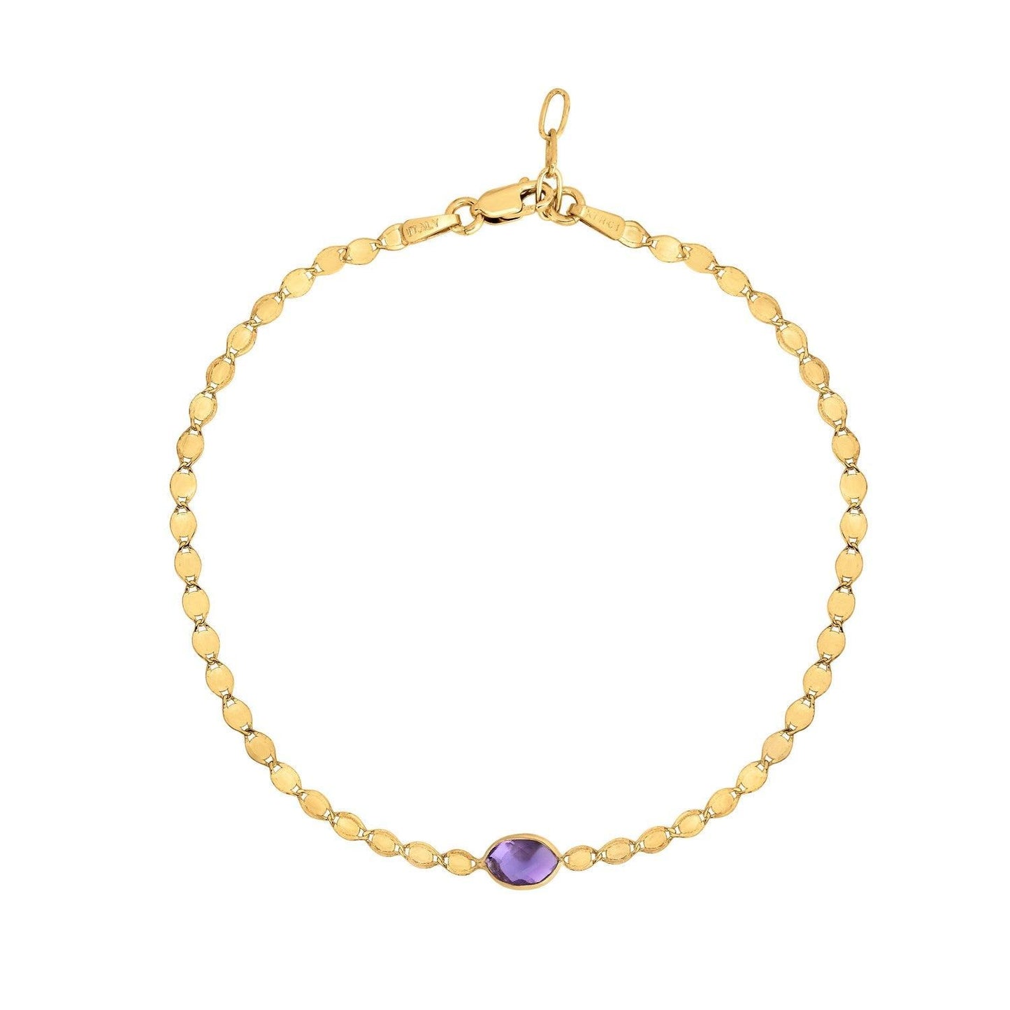14K Yellow Gold Amethyst Mirrored Chain Bracelet (2.20 mm)