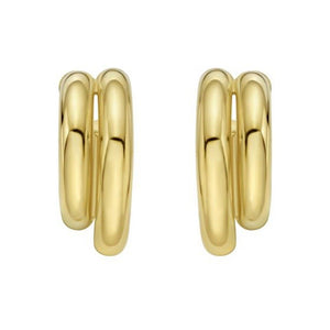 Sterling Silver Yellow Gold Plated Double Row Big and Small Round Hoop Earrings