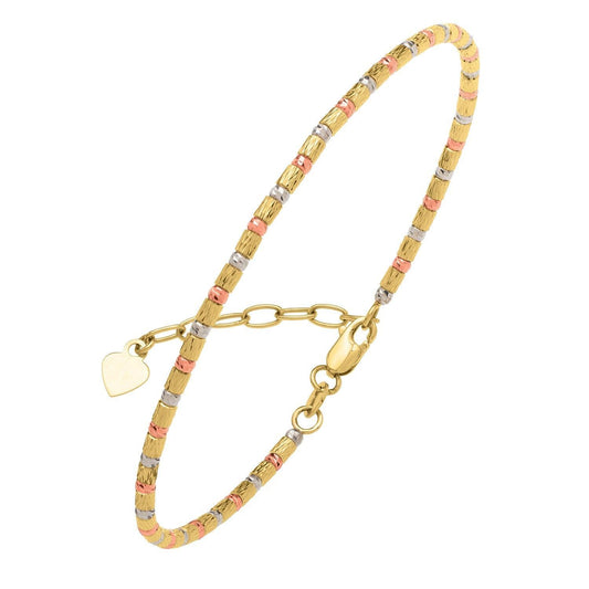 Tri Color Diamond Cut Bead Bracelet in 14K Gold
