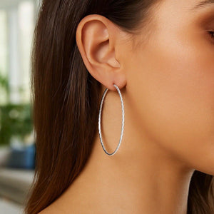 Sterling Silver Large Textured Round Hoop Earrings(1.6x70mm)