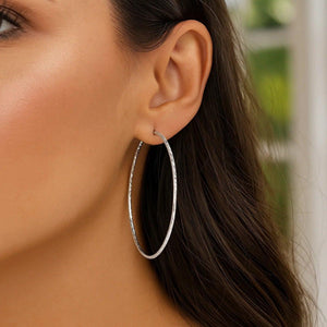 Sterling Silver Large Textured Round Hoop Earrings(1.6x70mm)