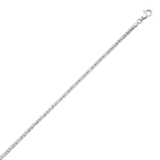 Sterling Silver Rhodium Plated Solid Round Byzantine Chain (3.20 mm)