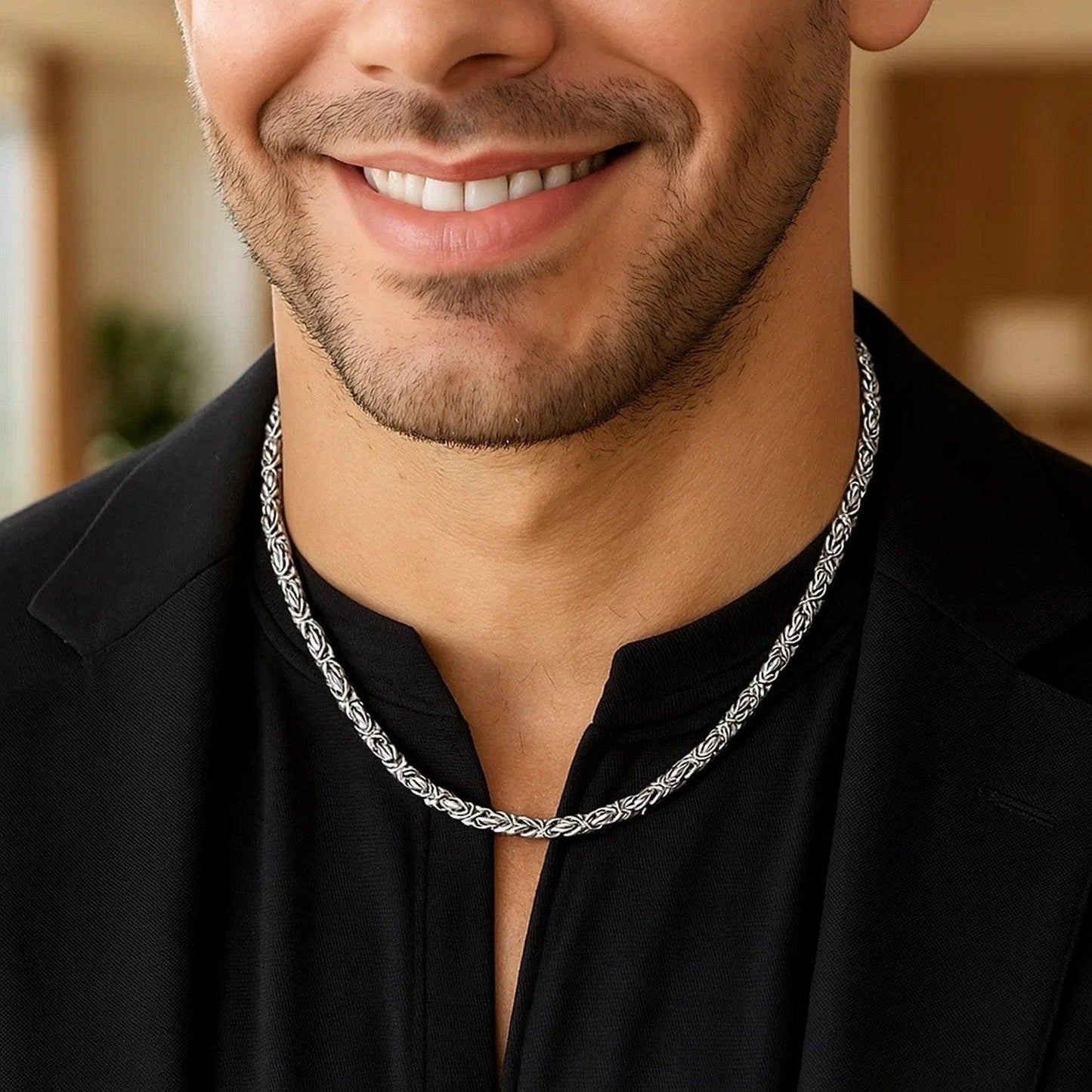 Sterling Silver Rhodium Plated Solid Round Byzantine Chain (3.20 mm)