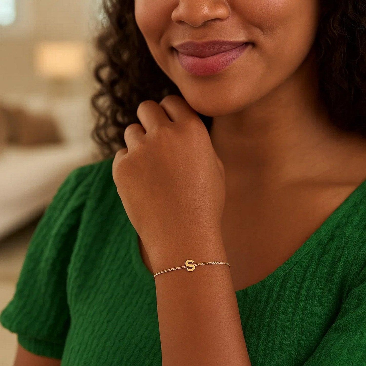 14K Yellow Gold Mini Initial S Bracelet