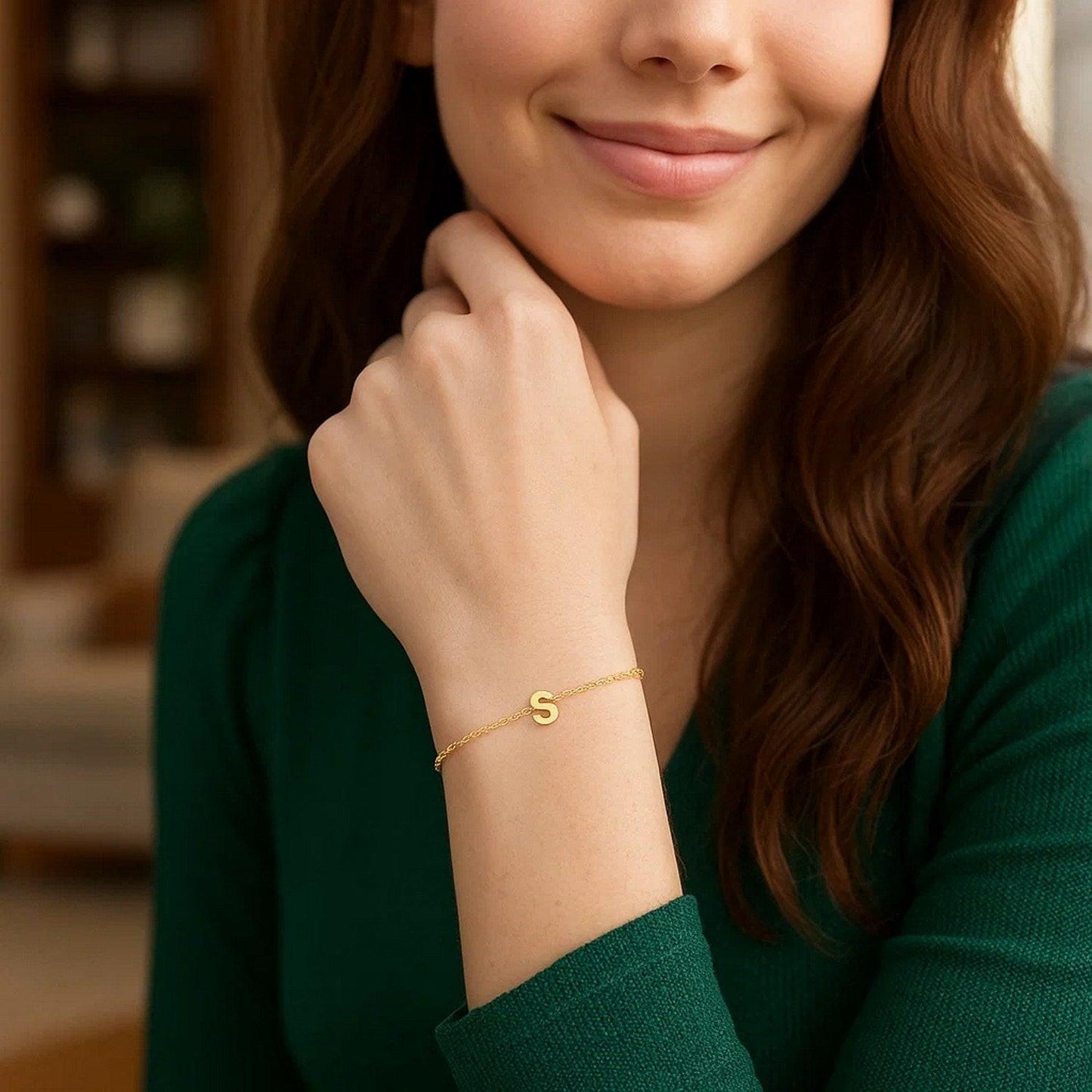 14K Yellow Gold Mini Initial S Bracelet