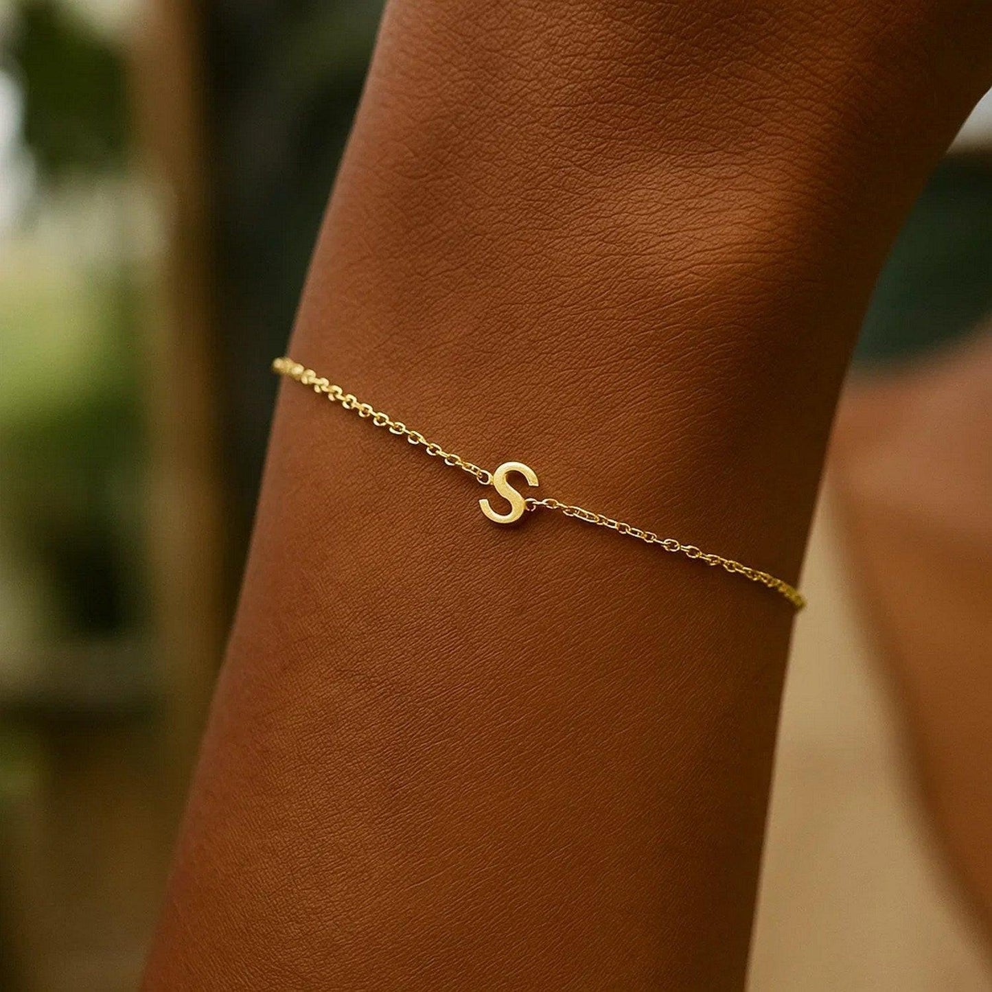 14K Yellow Gold Mini Initial S Bracelet