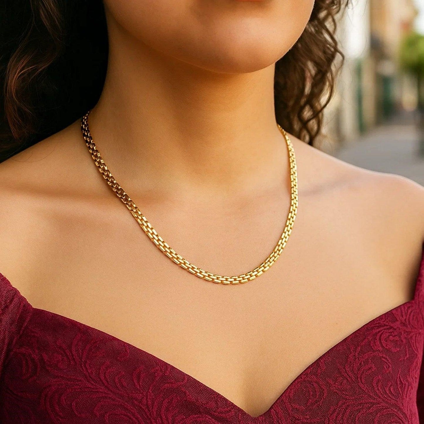 14k Yellow Gold Panther Chain Link Shiny Necklace