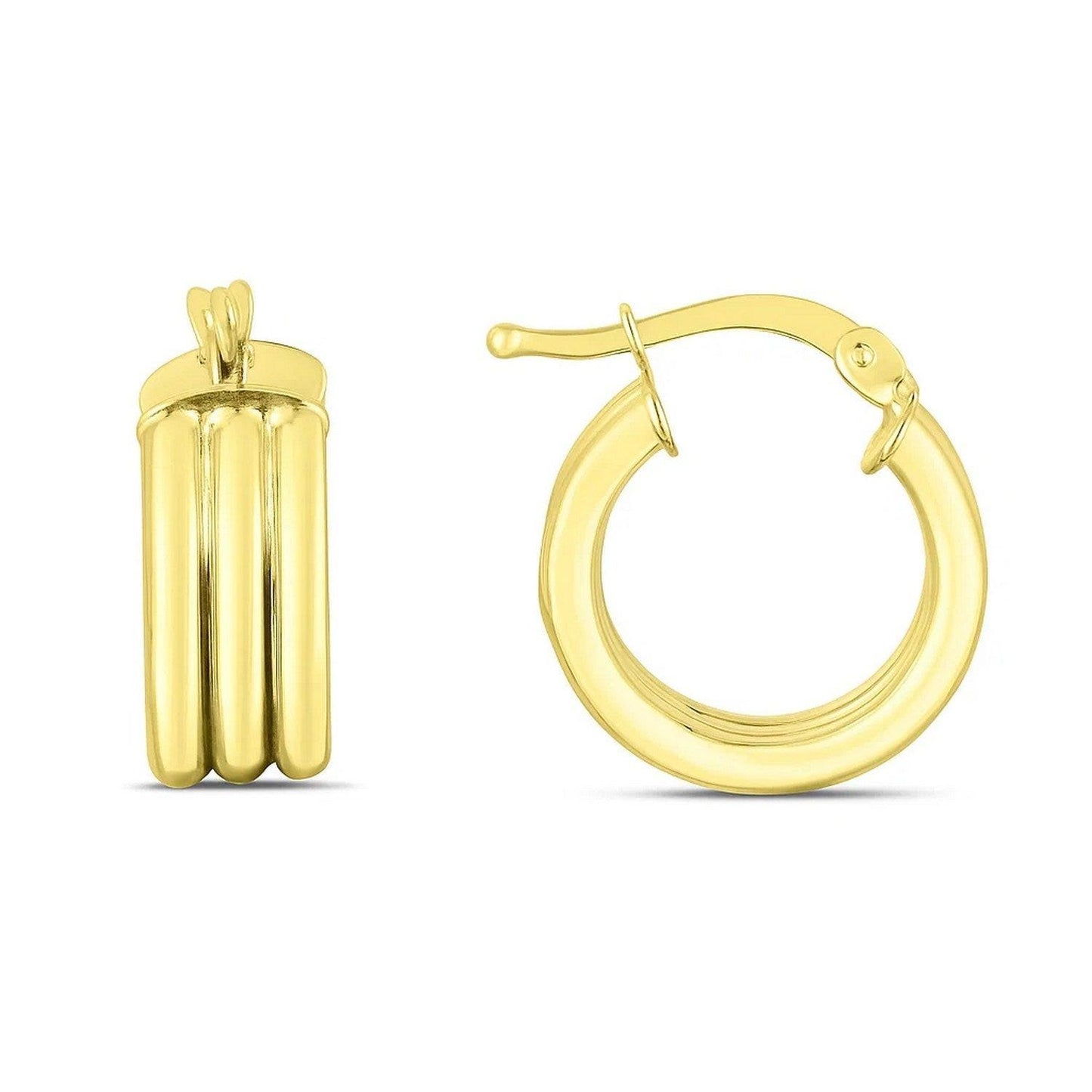 14K Yellow Gold Small Triple Row Round Hoop Earrings (10.00 mm)