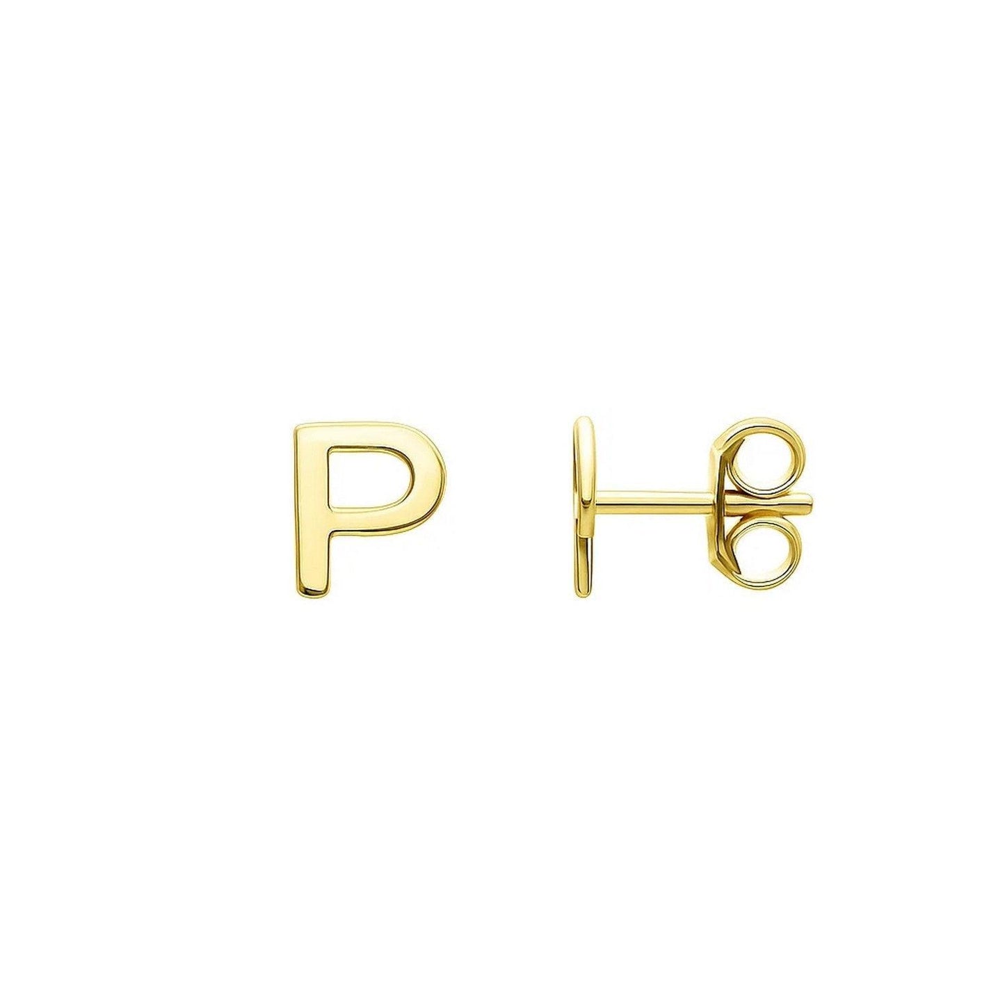 14K Yellow Gold Yours Truly Initial P Stud Earrings