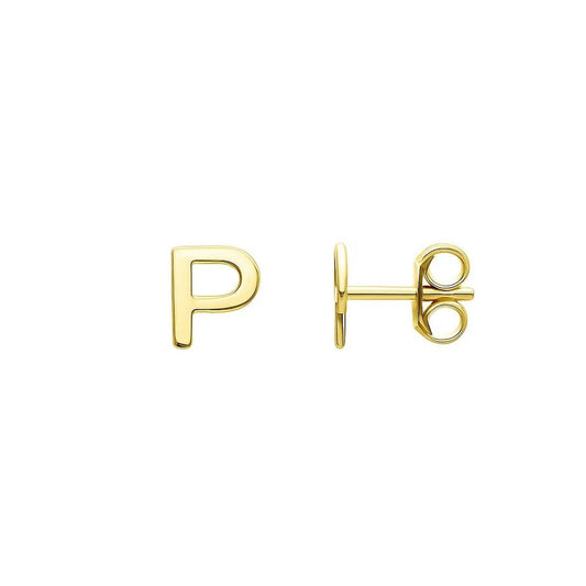 14K Yellow Gold Yours Truly Initial P Stud Earrings