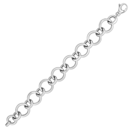 Sterling Silver Rhodium Plated Round Link Bracelet