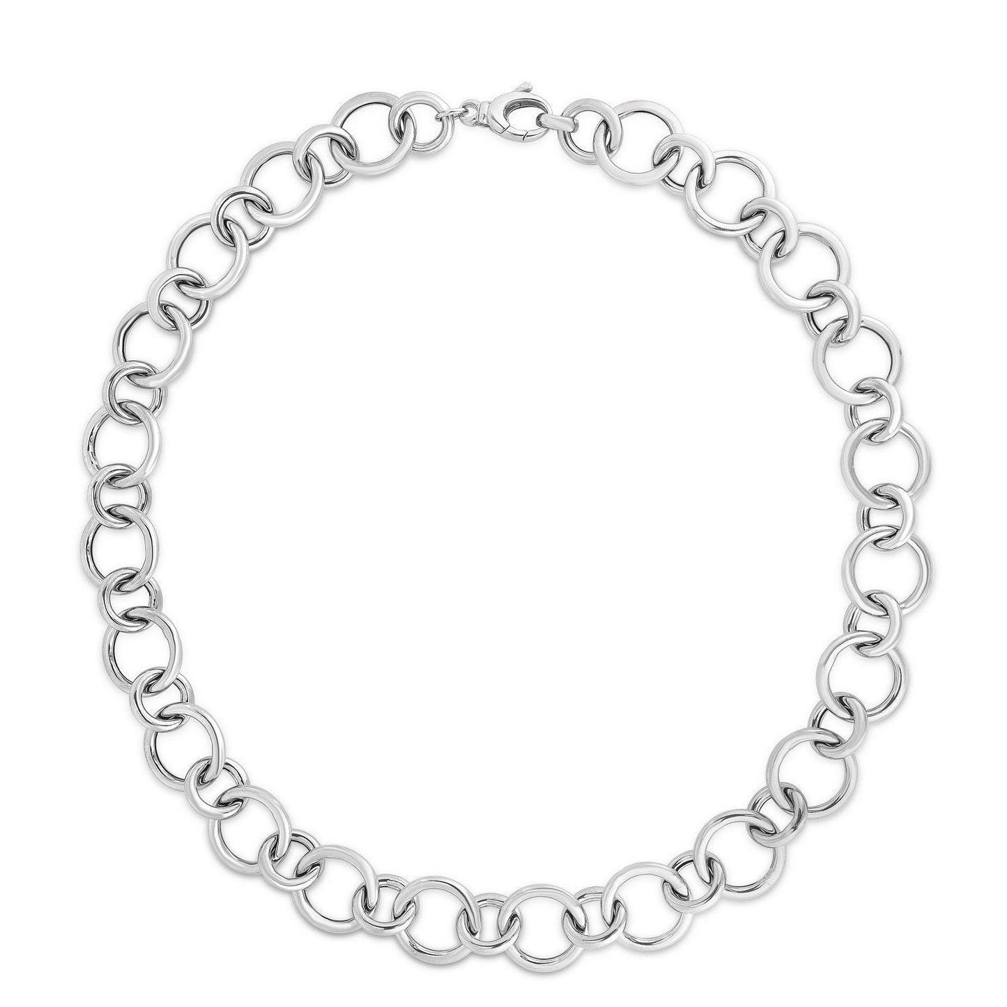 Sterling Silver Rhodium Plated Round Link Bracelet