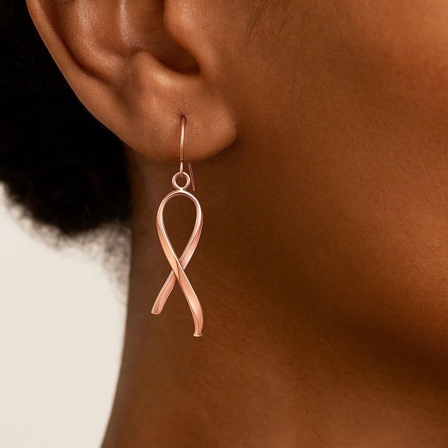 14k Rose Gold Polished Ribbon Style Drop Earrings