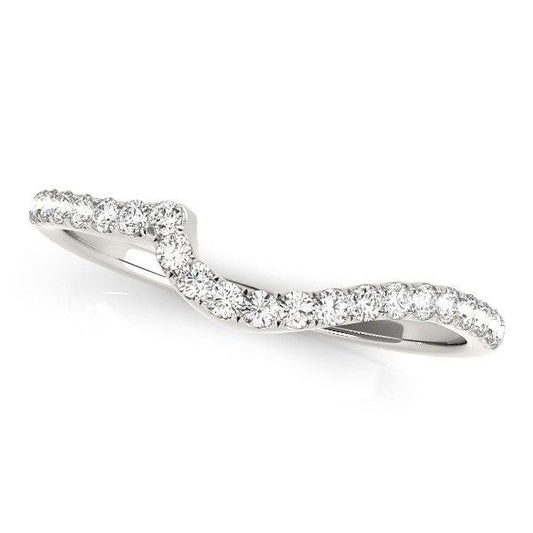 14k White Gold Round Pave Setting Curved Diamond Wedding Ring (1/5 cttw)