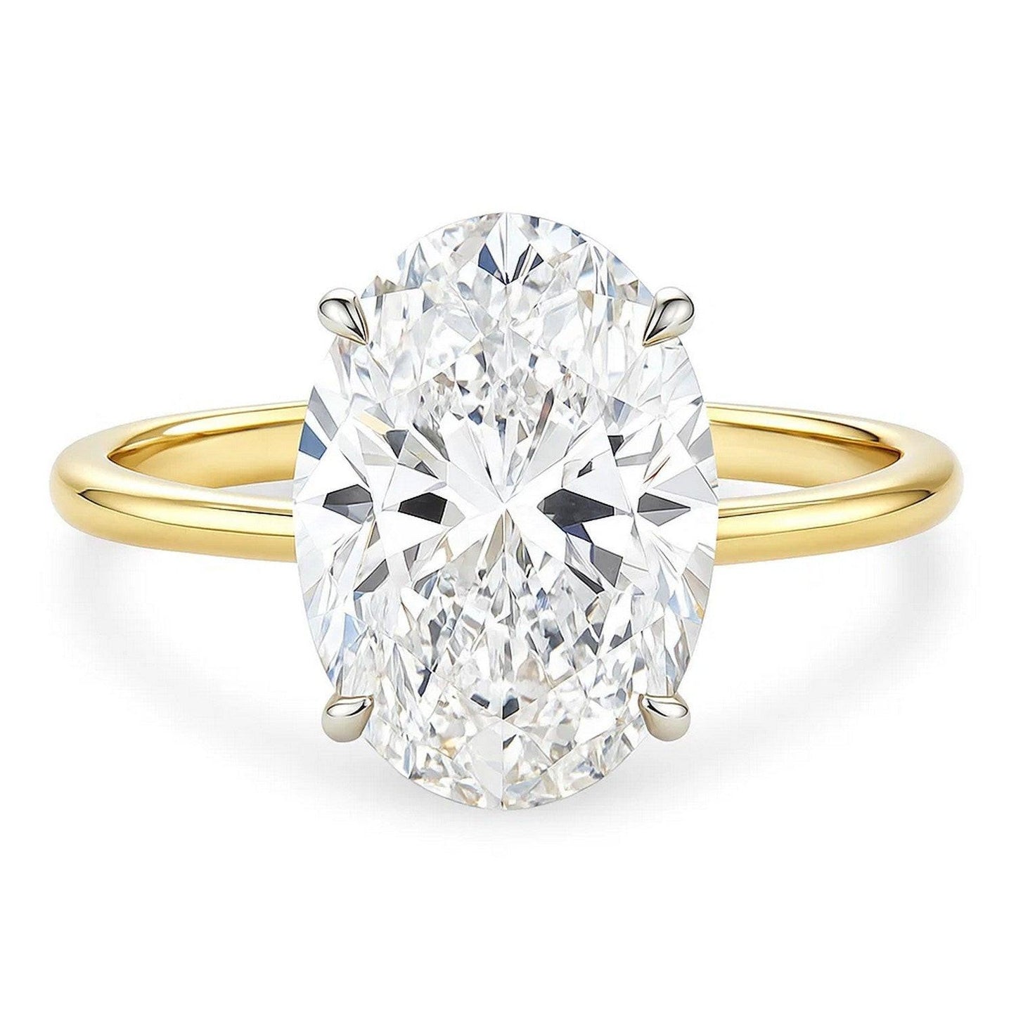 5 Carat Oval Lab Grown IGI G/VS1 Diamond Solitaire Ring in 10K Yellow Gold