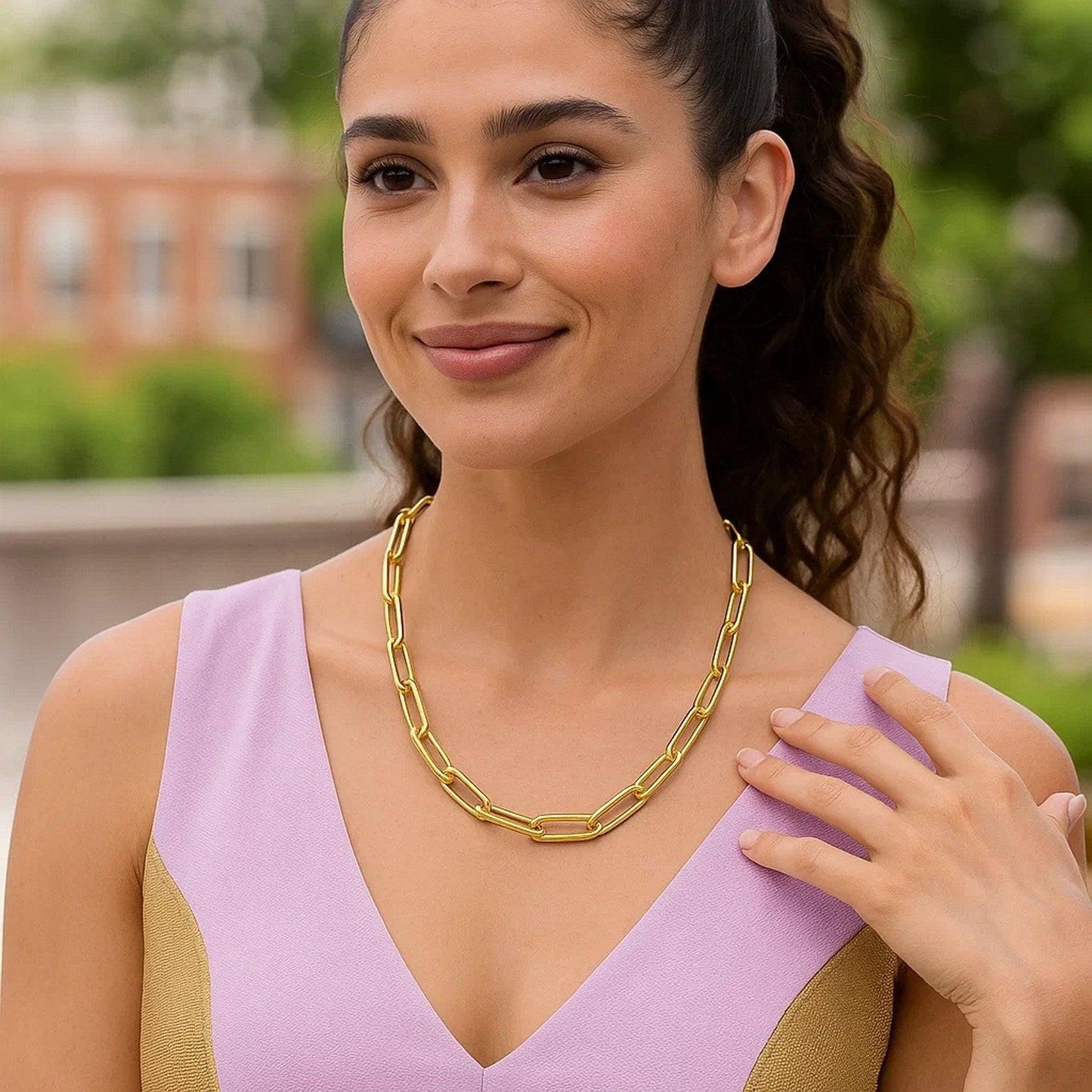 14k Yellow Gold Rounded Paperclip Chain Necklace