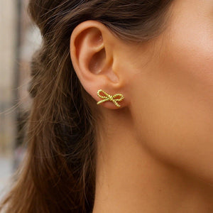 14K Yellow Gold Twisted Rope Large Bow Earrings