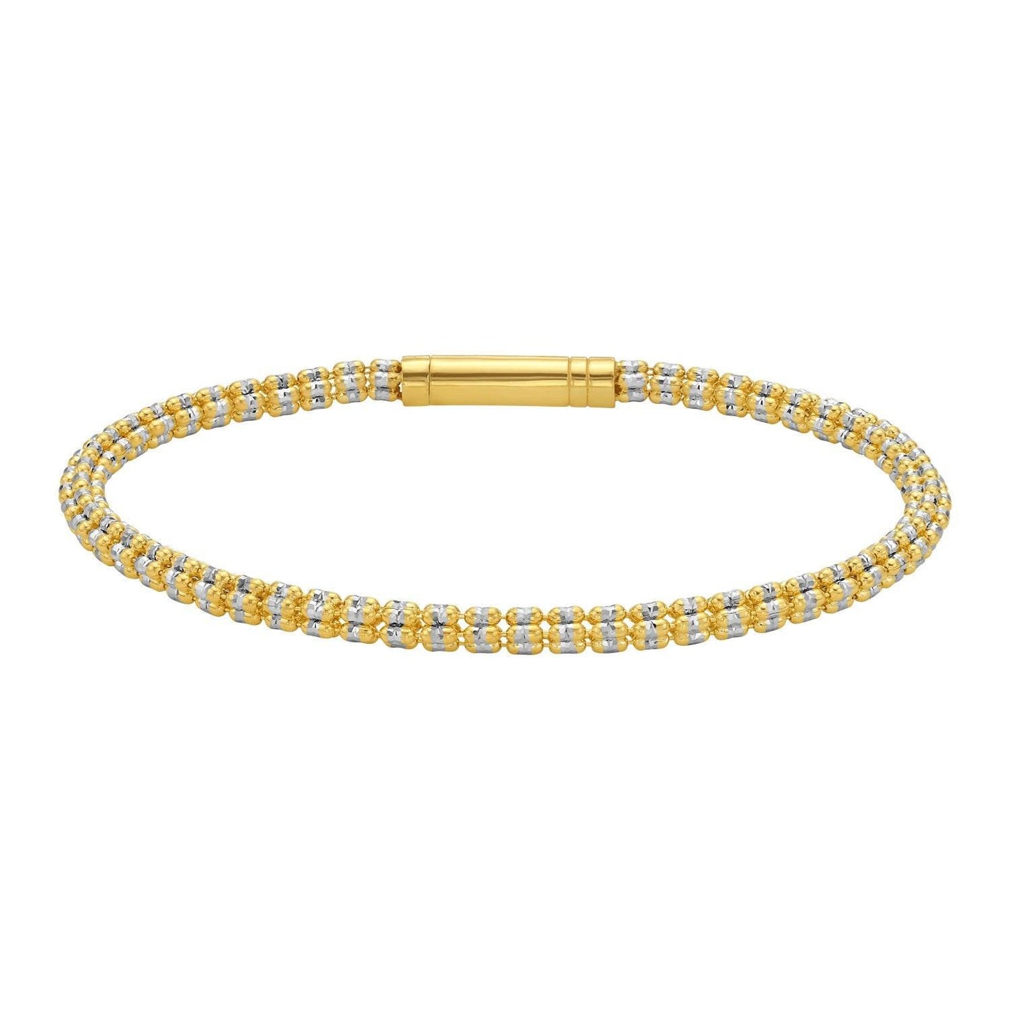 14K Two Tone Gold Diamond Cut Bead Chain Bracelet (3.30 mm)