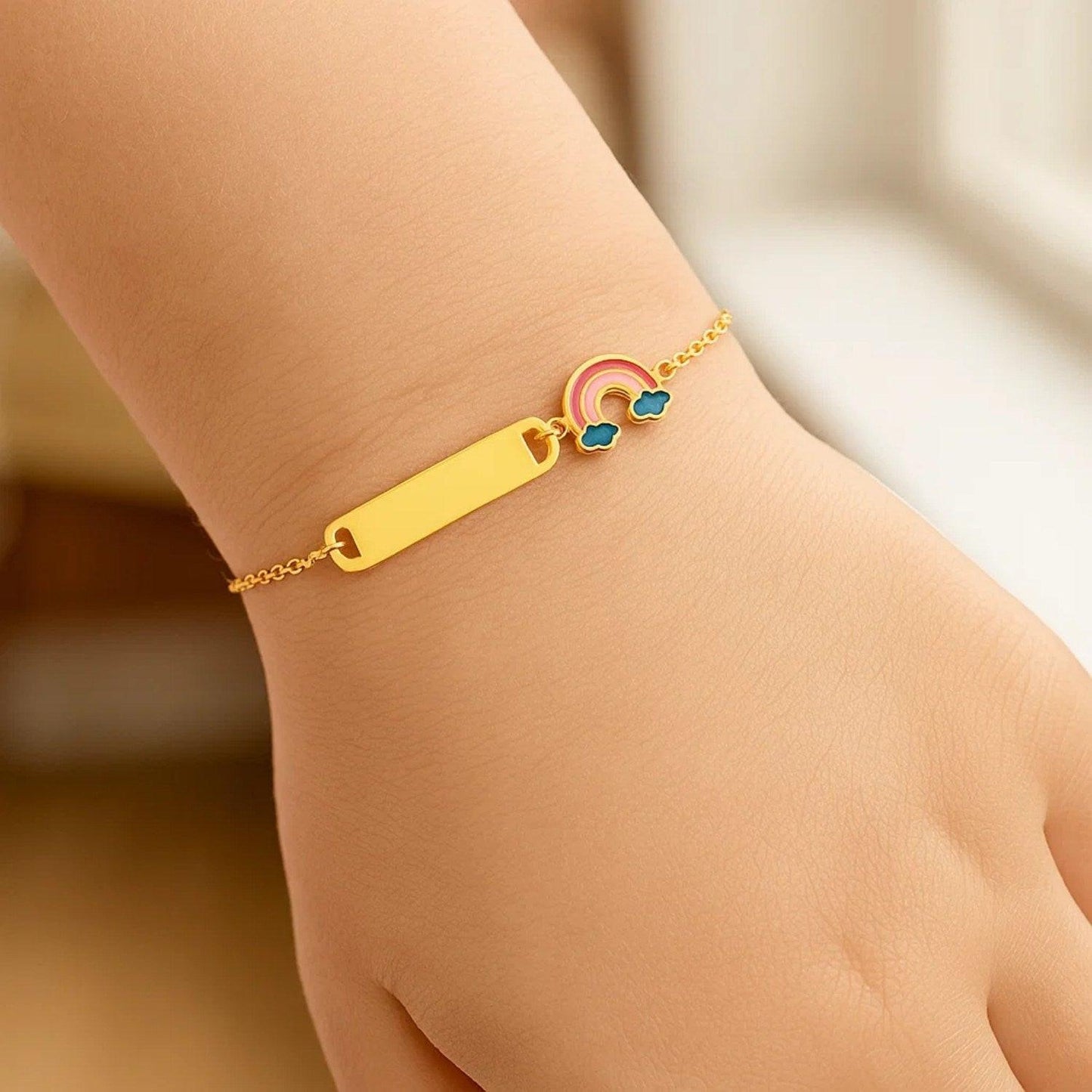 14k Yellow Gold Rainbow Childrens Bracelet (1.00 mm)
